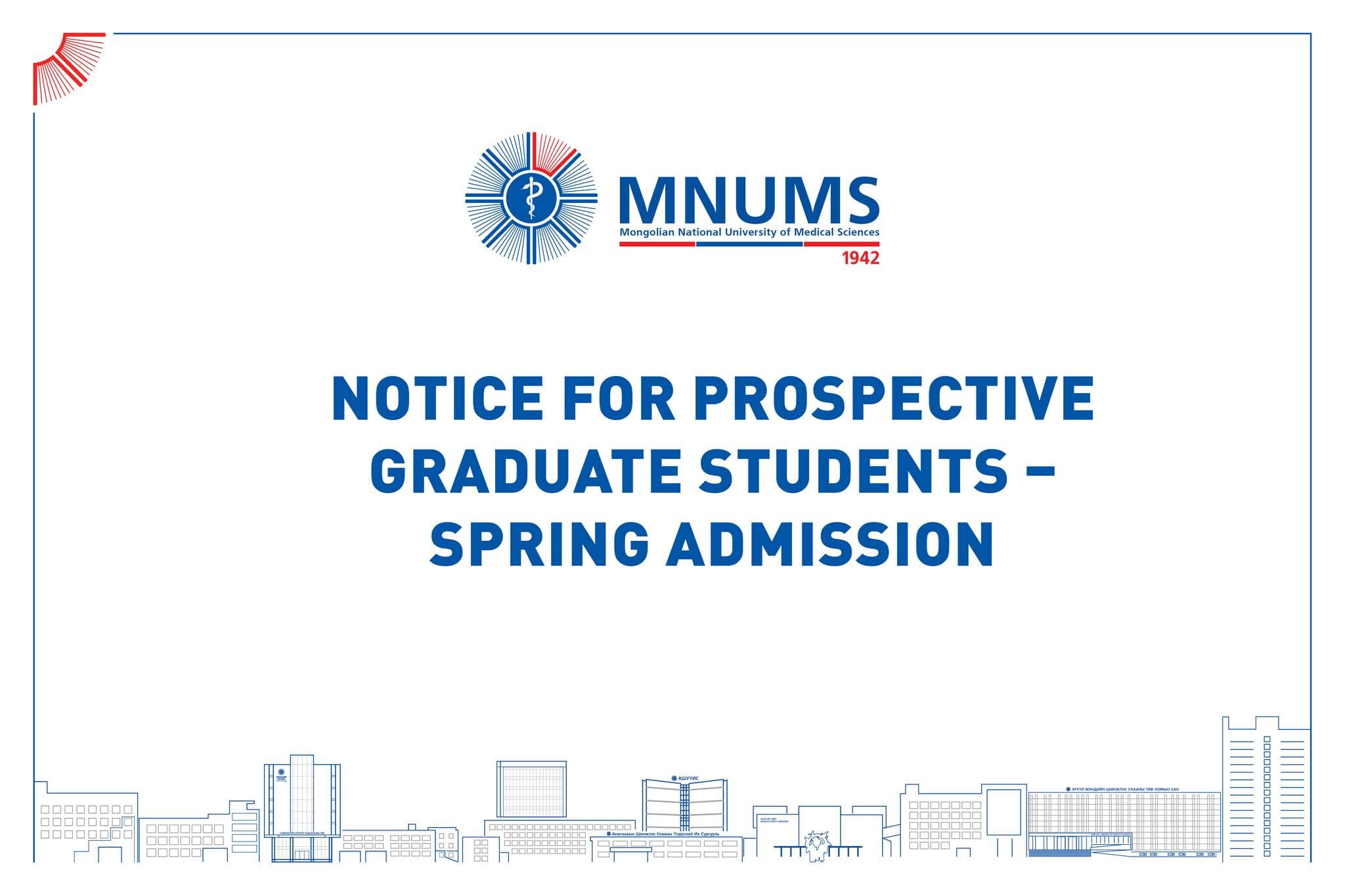 NOTICE FOR PROSPECTIVE GRADUATE STUDENTS – SPRING ADMISSION