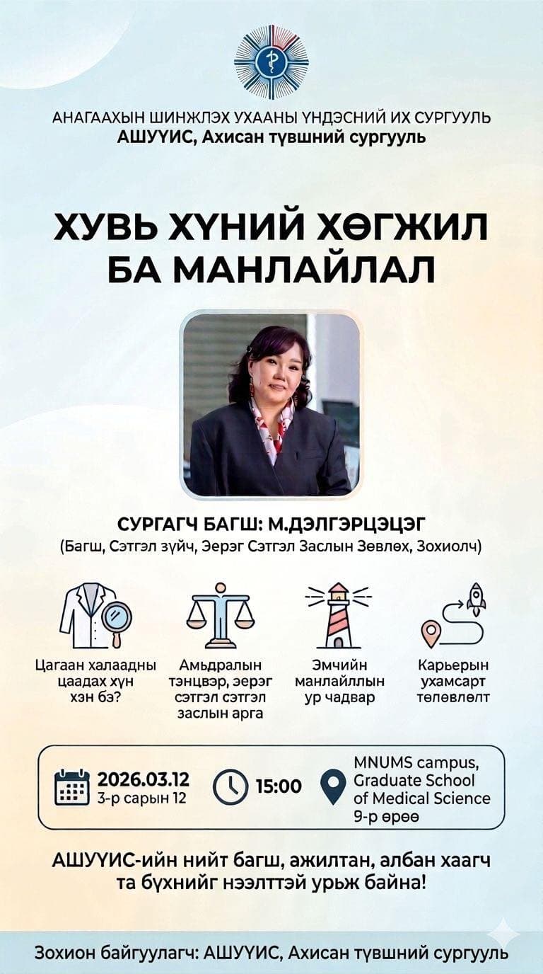 “ХУВЬ ХҮНИЙ ХӨГЖИЛ БА МАНЛАЙЛАЛ” СУРГАЛТ БОЛНО