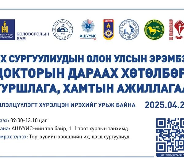“ИХ СУРГУУЛИУДЫН ОЛОН УЛСЫН ЭРЭМБЭ, ДОКТОРЫН ДАРААХ ХӨТӨЛБӨР: ТУРШЛАГА, ХАМТЫН АЖИЛЛАГАА” СЭДЭВТ ХЭЛЭЛЦҮҮЛЭГ БОЛНО