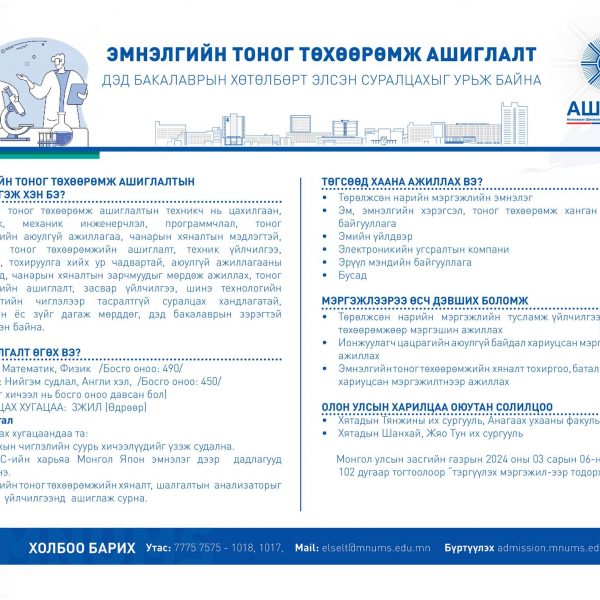 ЭМНЭЛГИЙН ТОНОГ ТӨХӨӨРӨМЖ АШИГЛАЛТ МЭРГЭЖЛЭЭР (ДЭД БАКАЛАВРЫН ХӨТӨЛБӨРТ) СУРАЛЦАХЫГ УРЬЖ БАЙНА