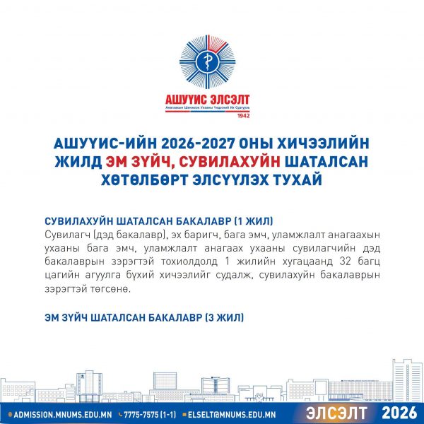 ЭМ ЗҮЙЧ, СУВИЛАХУЙН ШАТАЛСАН ХӨТӨЛБӨРТ ЭЛСЭХИЙГ УРЬЖ БАЙНА
